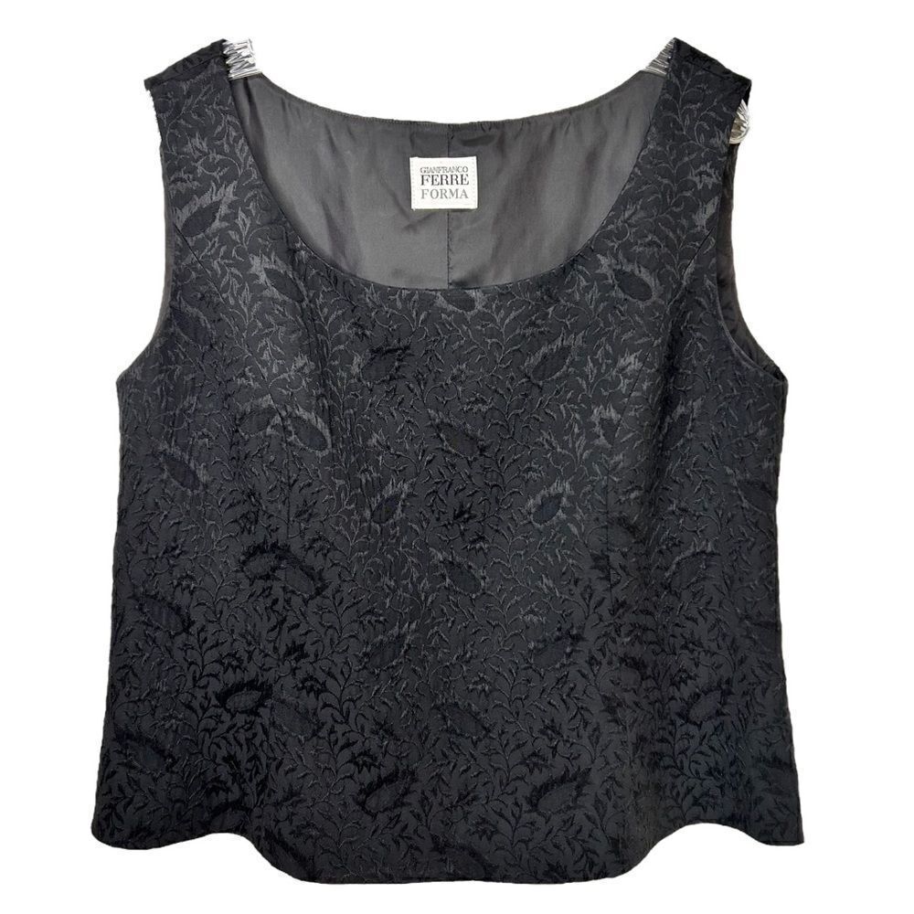 GIANFRANCO Ferre Vintage Blouse Black Sleeveless Wool Silky Scoop Neck Womens S